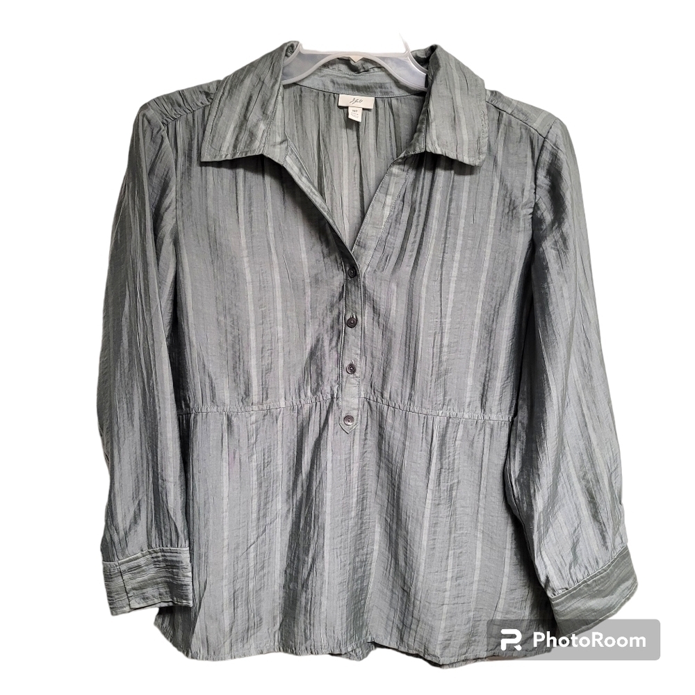 J. Jill Sage Green Tencel Popover Collared Top Women's Size Petite Medium